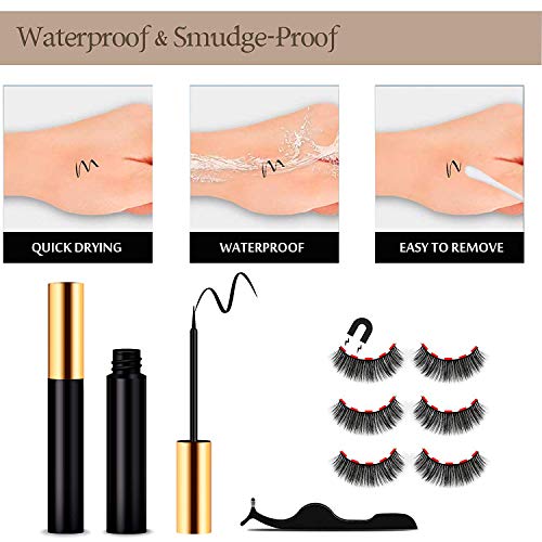 Pestañas magnéticas, delineador de ojos magnético, pestañas magnéticas artificiales, 5 pestañas magnéticas con delineador de ojos magnético impermeable de larga duración