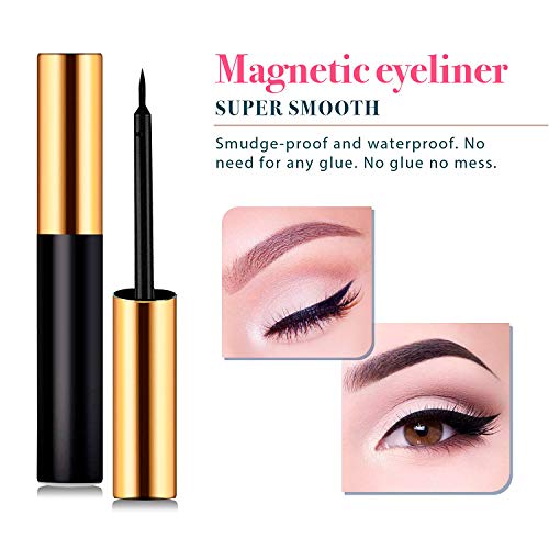 Pestañas magnéticas, delineador de ojos magnético, pestañas magnéticas artificiales, 5 pestañas magnéticas con delineador de ojos magnético impermeable de larga duración