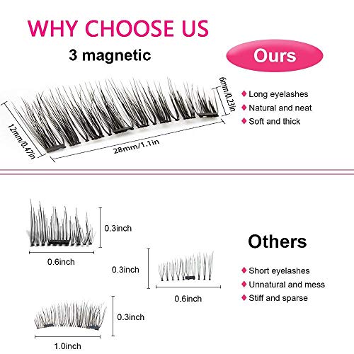 Pestañas Magnéticas Pestañas Postizas Naturales 3D reutilizables doble imán falso Pestañas hecho a mano ultraligero y duradero (2 Pares/4 Piezas) (28mm)