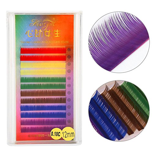 Pestañas postizas Arco iris Colorido Extensión de pestañas falsas Color de degradado Pestañas falsas Individual(12mm)