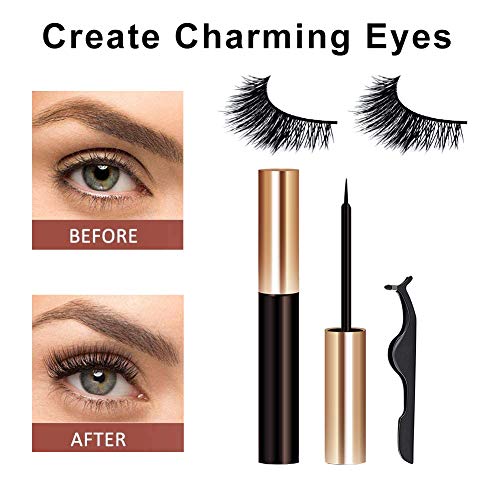PestañasPostizas Magnéticas Kit,Pestañas Magnéticas,Magnético delineador Impermeable De Larga Duración,Reutilizable Impermeable Eye Lash y Eye Liner Set W/Tweezer