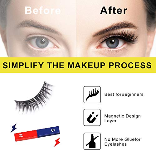 PestañasPostizas Magnéticas Kit,Pestañas Magnéticas,Magnético delineador Impermeable De Larga Duración,Reutilizable Impermeable Eye Lash y Eye Liner Set W/Tweezer