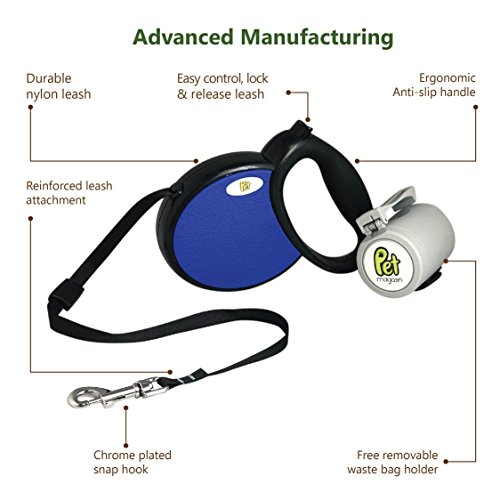 PET MAGASIN Correa Extensible para Perros – para Mayor Seguridad, se traba o se Suelta con un Solo botón, de Alta Resistencia, no se enreda, para Mascotas de hasta 18 kg, Azul Oscuro