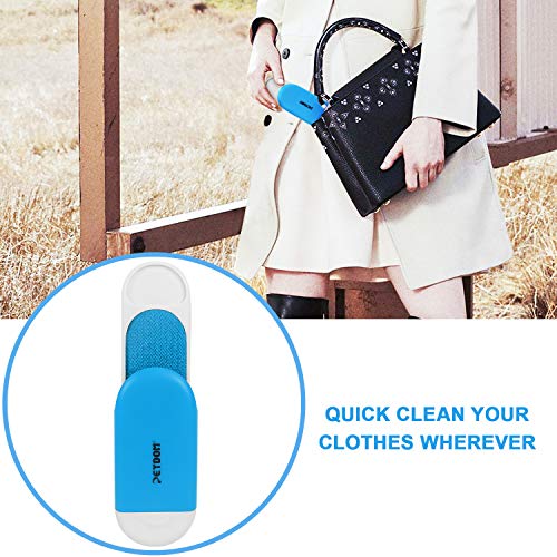 PETDOM Cepillo de Pelusa Mango Resistente – Removedor de Pelo de Mascotas de Doble Cara con autolimpieza – Elimina el Pelo de Perro Gato de Ropa, Muebles – Tamaño de Viaje Incluido (Azul)