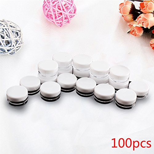 PetHot 100 Piezas de 5ML Plástico Claro Pequeño Frasco Jarra Macetas Vacía Viaje de Muestra Recipientes Redondo Mini Brillo Nail Art Herramientas de Almacenamiento