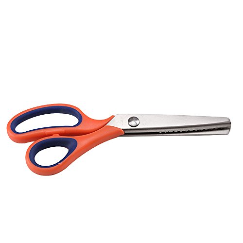 PetHot Tijeras dentadas con Corte en zig Zag para confección y artesanía, Tijeras Costura, Tijeras para Tela, con Mango Suave (Naranja)