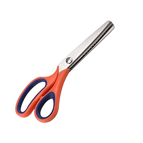 PetHot Tijeras dentadas con Corte en zig Zag para confección y artesanía, Tijeras Costura, Tijeras para Tela, con Mango Suave (Naranja)
