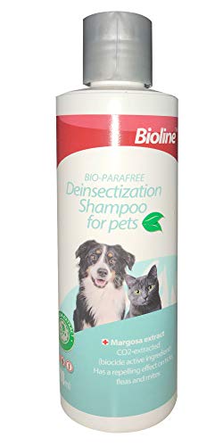 PetSol de pulgas, garrapatas, ácaros y piojos champú para Perros, Gatos y Mascotas - Potentes Ingredientes Naturales de Neem, Clavo de Olor y citronela eficaz contra la Piel con picazón