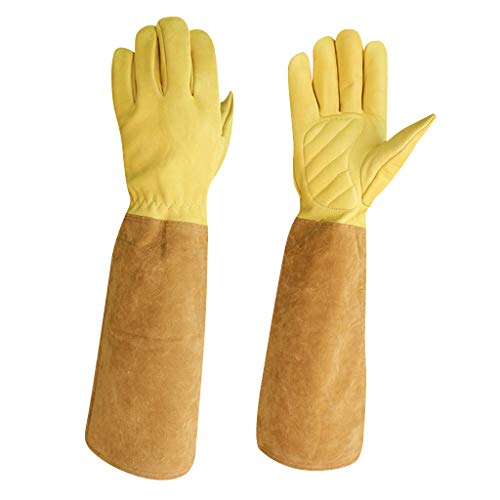 PETSOLA Guantes de Apicultura Extralargos Guantes de Trabajo Pesado de Piel de Vaca Herramientas de Jardinería para Abejas Suministros para Apicultura - L
