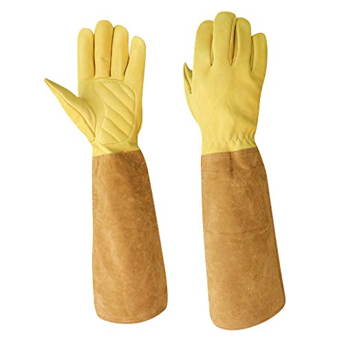 PETSOLA Guantes de Apicultura Extralargos Guantes de Trabajo Pesado de Piel de Vaca Herramientas de Jardinería para Abejas Suministros para Apicultura - L