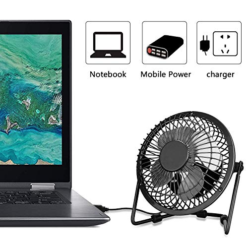 PEYOU Ventilador USB, Mini Ventilador Silencioso Portátil, Ventilador Mesa de Metal, Potente Ventilador de Refrigeración Ordenador, Ruido Bajo, para Portátil PC Hogar Oficina o Viaje - Negro