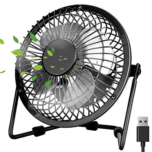 PEYOU Ventilador USB, Mini Ventilador Silencioso Portátil, Ventilador Mesa de Metal, Potente Ventilador de Refrigeración Ordenador, Ruido Bajo, para Portátil PC Hogar Oficina o Viaje - Negro