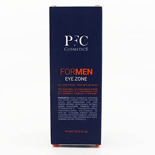 PFC Cosmetic Contorno de Ojos para Hombre Antiarrugas Formen Eye Zone Disminuyelas Bolsas de los Ojos con Aloe Vera Hemamelis Water Eyeseryl® Ácido Hialurónico Vitamina C+ Complex y Cafeína.