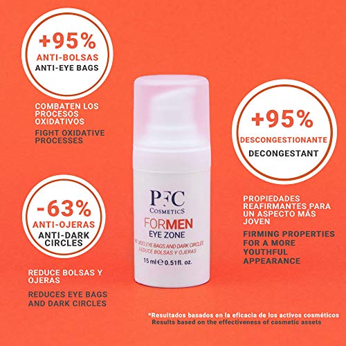 PFC Cosmetic Contorno de Ojos para Hombre Antiarrugas Formen Eye Zone Disminuyelas Bolsas de los Ojos con Aloe Vera Hemamelis Water Eyeseryl® Ácido Hialurónico Vitamina C+ Complex y Cafeína.