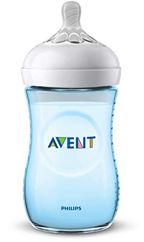 Philips Avent Biberón Natural SCF035/17 - Biberón de 260 ml con tetina con flujo para recién nacidos, diseñada para imitar el tacto del pecho, 0% BPA, 1m+, color azul