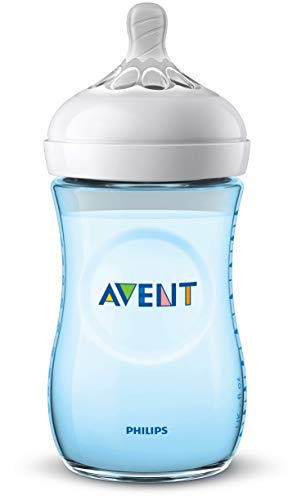 Philips Avent Biberón Natural SCF035/17 - Biberón de 260 ml con tetina con flujo para recién nacidos, diseñada para imitar el tacto del pecho, 0% BPA, 1m+, color azul