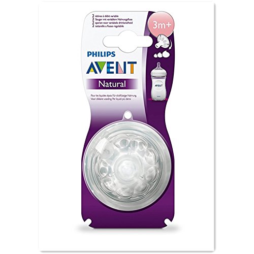 Philips Avent Natural SCF655/27 - Tetina para biberón, Silicona, flujo variable, 3m+, paquete de 2