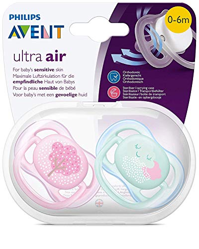 Philips Avent Ultra Air - Chupete para niña (0-6 meses, 4 unidades, incluye 2 cajas de transporte esterilizadas)