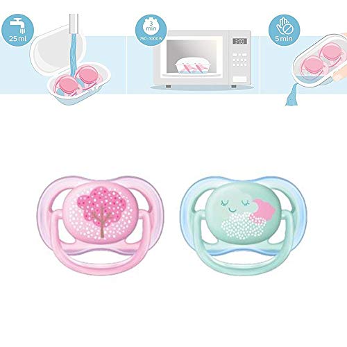 Philips Avent Ultra Air - Chupete para niña (0-6 meses, 4 unidades, incluye 2 cajas de transporte esterilizadas)
