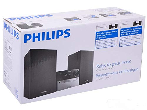 Philips MCM2300 - Microcadena con reproducción de CD, USB y entrada de audio, fácil de usar, color negro y gris