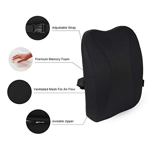 PHILORN Cojin Lumbar Coche, Respaldo Lumbar Ergonómico para Silla Oficina, Apoyo Almohada Lumbar de Espuma Memoria Suave, Reducir el Dolor de Espalda