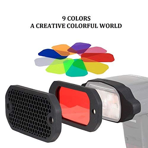 PHOLSY Universal Rejilla de Panal Flash Geles Filtro de Iluminación KIT con Corrección de Color para Canon Nikon Sony Godox Yongnuo Cámara Flash
