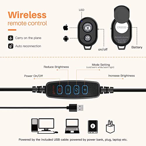 PHOTO MASTER Anillo de Luz LED, 10” Aro de Luz con Trípode, 3 Colores y 10 Brillos Regulables, Control Remoto, Soporte de Móvil, para Móvil y Cámara, Maquillaje, Selfie Vídeo, Youtube, TIK Tok