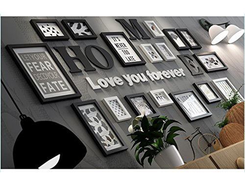 Photo Wall ALUK- 17 Conjunto de Marcos múltiples Negro Blanco Rojo-marrón Madera Bricolaje Área Grande Foto Cuadro Cuadro de Pared Combinación Escalera Pintura Decorativa, 207 * 97cm (Color : #A)