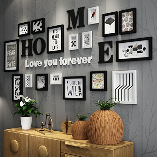 Photo Wall ALUK- 17 Conjunto de Marcos múltiples Negro Blanco Rojo-marrón Madera Bricolaje Área Grande Foto Cuadro Cuadro de Pared Combinación Escalera Pintura Decorativa, 207 * 97cm (Color : #A)