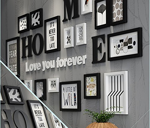 Photo Wall ALUK- 17 Conjunto de Marcos múltiples Negro Blanco Rojo-marrón Madera Bricolaje Área Grande Foto Cuadro Cuadro de Pared Combinación Escalera Pintura Decorativa, 207 * 97cm (Color : #A)