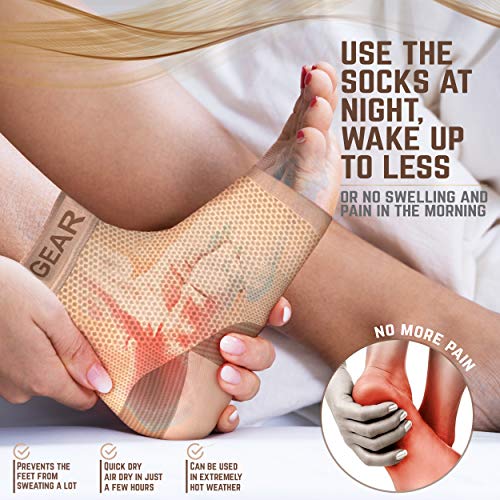 Physix Gear Sport Calcetines Fascitis Plantar, Las Mejores Medias compresión Hombre y Mujer para aliviar el Dolor de pies, Calcetines compresión para Mejorar la circulación, 1 par, L/XL, Beige