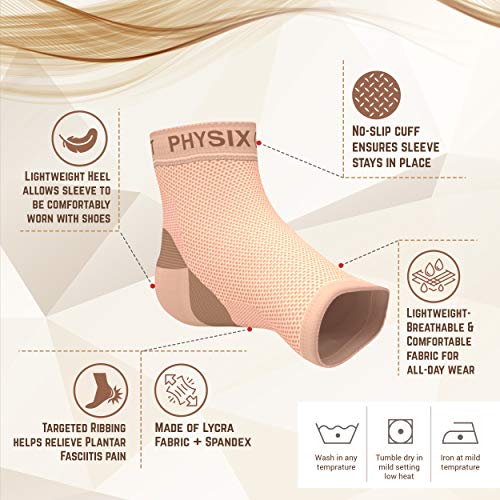 Physix Gear Sport Calcetines Fascitis Plantar, Las Mejores Medias compresión Hombre y Mujer para aliviar el Dolor de pies, Calcetines compresión para Mejorar la circulación, 1 par, L/XL, Beige