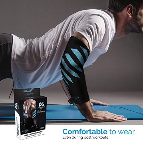 Physix Gear Sport Coderas Deportivas de Neopreno, Las Mejores Coderas epicondilitis para Hombre y Mujer, Coderas para tendinitis, Codo Golfista y Codo tenista, 1 Pack, S, Azul/Negro