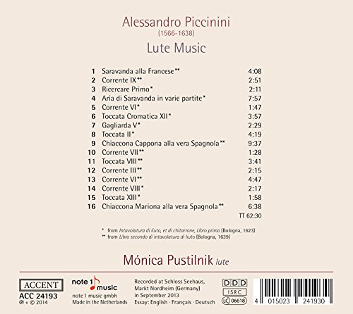 Piccinini: Música De Laúd / Mónica Pustilnik, Laúd