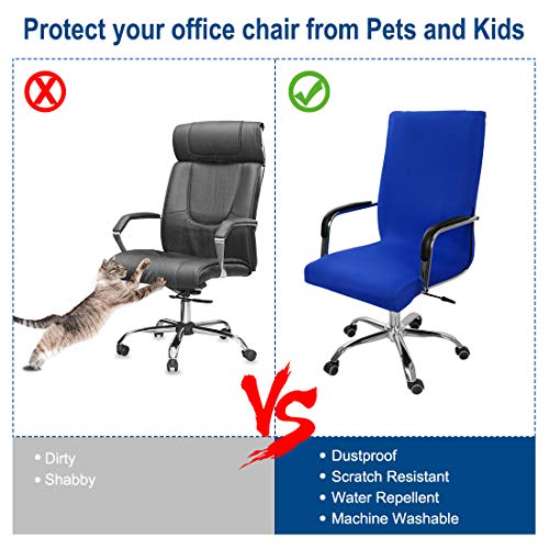 PiccoCasa - Funda elástica para silla de oficina, con cremalleras y tiras inferiores para silla de oficina, estilo simplismo, lavable, respaldo alto (silla no incluida), color azul