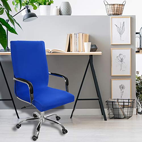 PiccoCasa - Funda elástica para silla de oficina, con cremalleras y tiras inferiores para silla de oficina, estilo simplismo, lavable, respaldo alto (silla no incluida), color azul