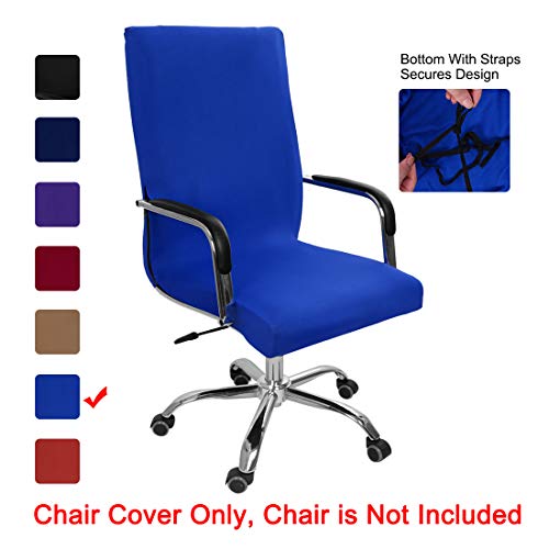 PiccoCasa - Funda elástica para silla de oficina, con cremalleras y tiras inferiores para silla de oficina, estilo simplismo, lavable, respaldo alto (silla no incluida), color azul