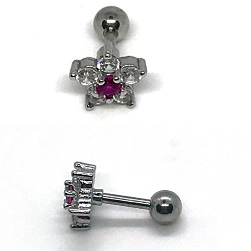 Piercing para el cartílago, labio, tragus, barra de 1,2 mm, 8 mm, color rosa cereza y rosa