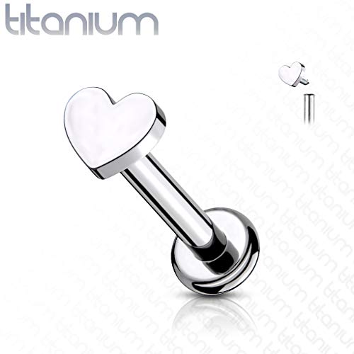 Piercing para el labio Monroe Implant de Titanium – Boquilla de titanio con top corazón y rosca interior – 8 mm
