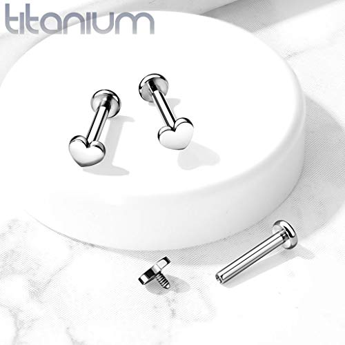 Piercing para el labio Monroe Implant de Titanium – Boquilla de titanio con top corazón y rosca interior – 8 mm