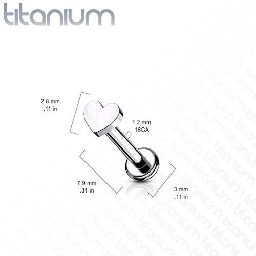 Piercing para el labio Monroe Implant de Titanium – Boquilla de titanio con top corazón y rosca interior – 8 mm