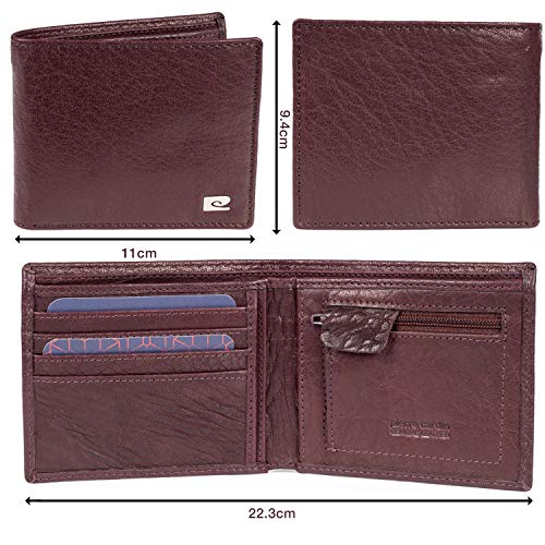 Pierre Cardin - Cartera de piel auténtica para hombre, con bloqueo RFID, suave, ligera, duradera y a prueba de pliegues, rojo oscuro (Rojo) - PCW002