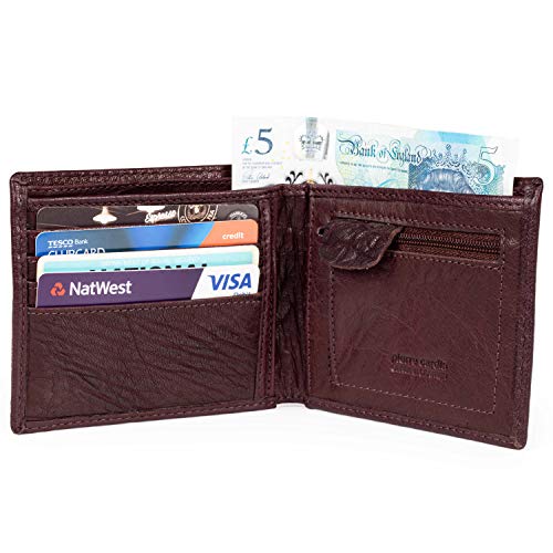 Pierre Cardin - Cartera de piel auténtica para hombre, con bloqueo RFID, suave, ligera, duradera y a prueba de pliegues, rojo oscuro (Rojo) - PCW002