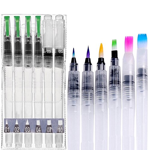 Pincel de Agua, XiDe 6 Piezas Pinceles Acuarela de Pintura, Water Brush Pens para Pinturas de Acuarela, Rotuladores con Punta Pince und Deposito Agua, lLápices Solubles en Agua
