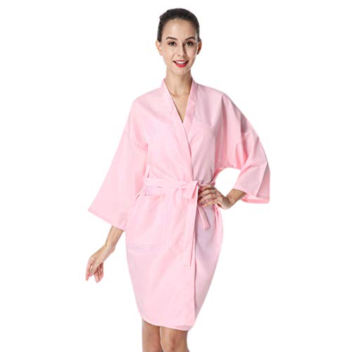 Pinji - Bata de Peluquería para Cliente Estilo Kimono, Capa para Peluquería, Bata de Masaje en el SPA Bata de Kimono de Salón de Belleza Uniforme de Cliente Rosa