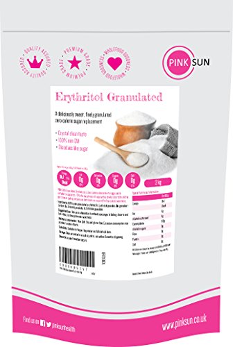 PINK SUN Eritritol 2kg Natural Sustitución de Azúcar Alternativa Edulcorante Cero Calorías Gránulos Finos Vegetariano Vegano Sin Gluten Baja en Carbohidratos Diabético Non OGM Erythritol 2000g