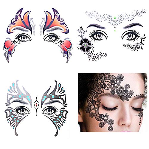 Pinkiou Pegatinas de arte facial Las mujeres se enfrentan al ojo Tatuaje temporal del festival Pegatinas impermeables (6 piezas)