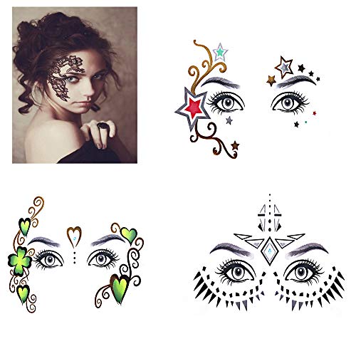 Pinkiou Pegatinas de arte facial Las mujeres se enfrentan al ojo Tatuaje temporal del festival Pegatinas impermeables (6 piezas)