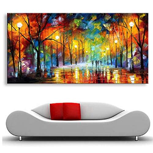 Pintado a mano Pintura moderna abstracta Cuadros grandes Árboles de la noche Carretera Paleta Cuchillo Pinturas al óleo sobre lienzo Arte de la pared-60x120cm Sin marco