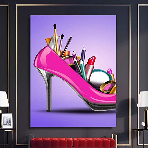 Pintura de la lona impresión de estilo nórdico tacones altos cosméticos cuadro modular arte de la pared cartel sala de estar sin marco pintura decorativa de la lona A5 70x100cm